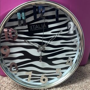 TALLIA Collection Zebra Print Wall Clock - Black and Silver